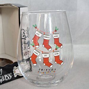 Friends TV Show Curved Table Glass Stemless Wine Glass Christmas Stockings 30oz